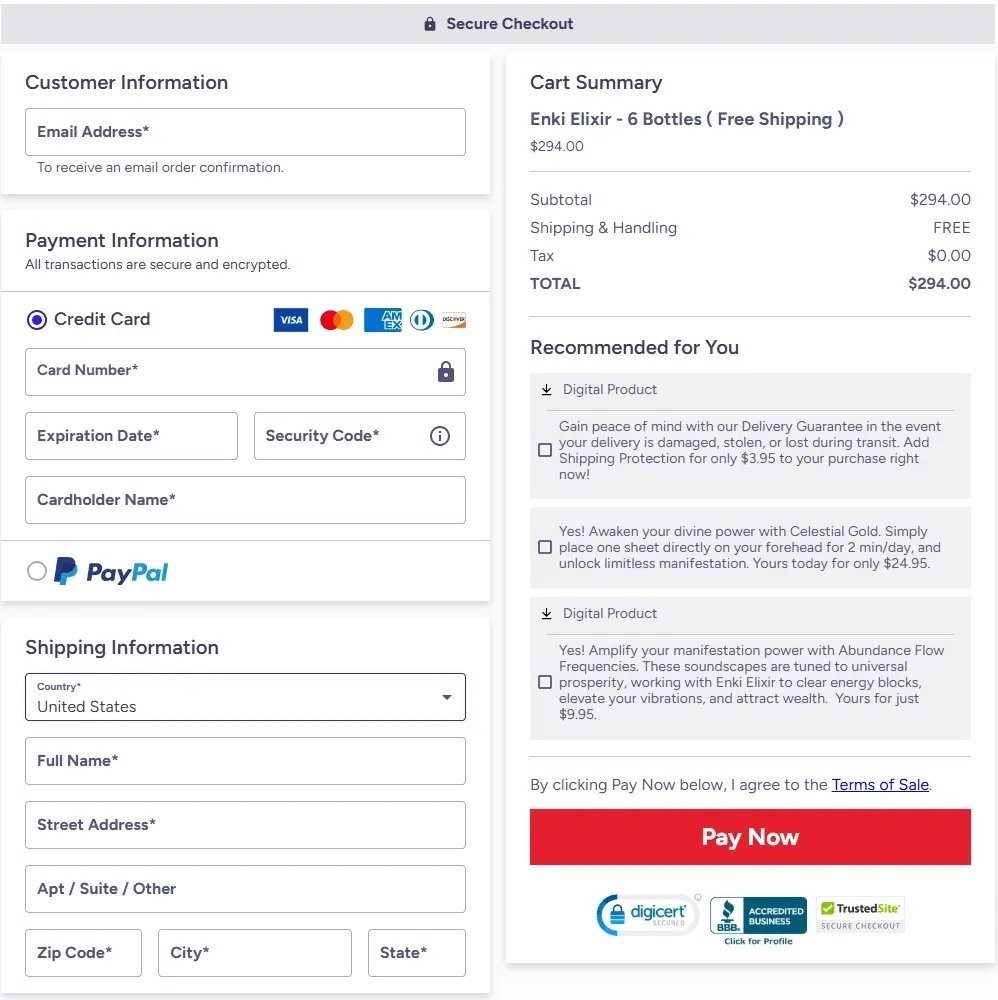 100% secure payment system for Enki Elixir supplement order